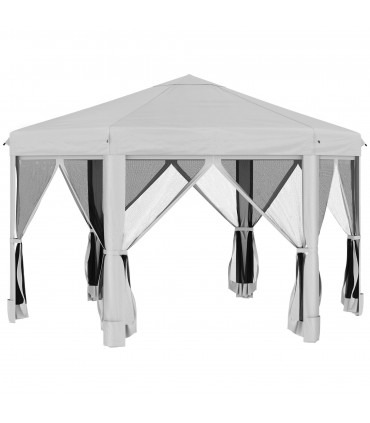 3.2m Pop Up Gazebo Hexagonal Canopy Mesh Sidewalls, Bag, Light Grey
