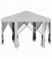 3.2m Pop Up Gazebo Hexagonal Canopy Mesh Sidewalls, Bag, Light Grey