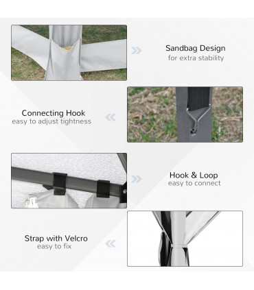 3.2m Pop Up Gazebo Hexagonal Canopy Mesh Sidewalls, Bag, Light Grey