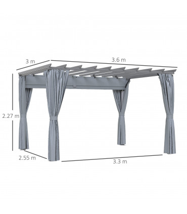 3.6 x 3m Pergola Gazebo Retractable Canopy Curtains, Aluminum, Dark Grey