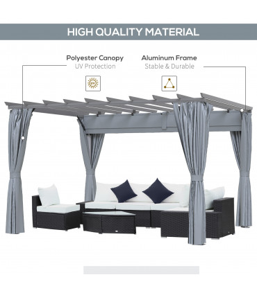 3.6 x 3m Pergola Gazebo Retractable Canopy Curtains, Aluminum, Dark Grey