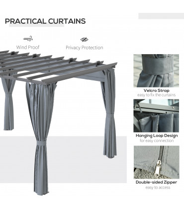 3.6 x 3m Pergola Gazebo Retractable Canopy Curtains, Aluminum, Dark Grey