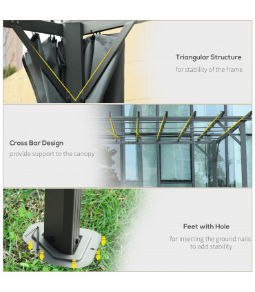 3.6 x 3m Pergola Gazebo Retractable Canopy Curtains, Aluminum, Dark Grey