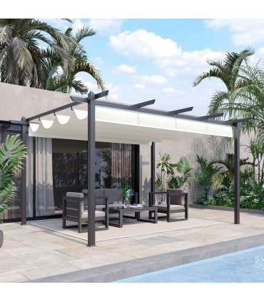 4 x 3m Aluminum Pergola Gazebo Retractable Roof CanopyCream White