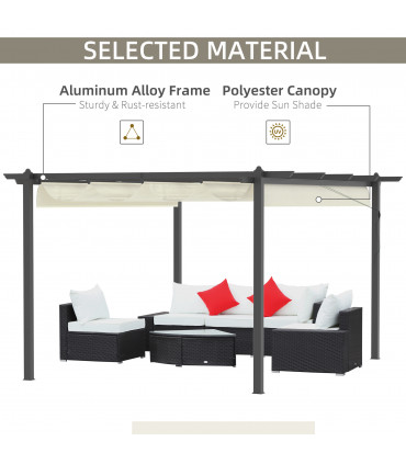 4 x 3m Aluminum Pergola Gazebo Retractable Roof CanopyCream White