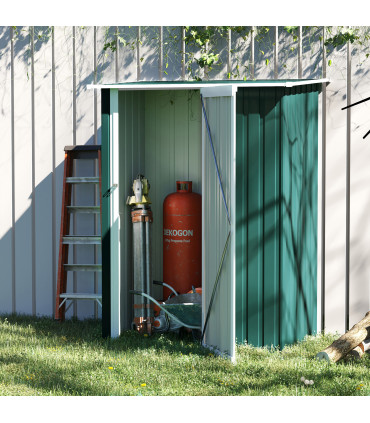 4.7ft x 2.8ft Garden Shed Steel Sloped Roof Door w/ Latch Green