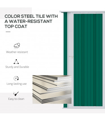 4.7ft x 2.8ft Garden Shed Steel Sloped Roof Door w/ Latch Green