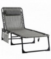 Portable Sun Lounger, Folding Camping  Adjustable , Pillow Grey