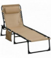 Portable Sun Lounger, Adjustable Backrest PillowBeige