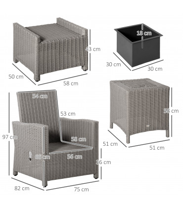 2 Seater Outdoor PE Rattan Patio Furniture TableOlefin Cushion