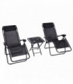 3PC Zero Gravity Chairs Sun Lounger Table Set w/ Cup Holders, Black Outsunny