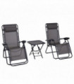 3PC Zero Gravity Chairs Sun Lounger Table Set Cup Holders Dark Grey Outsunny