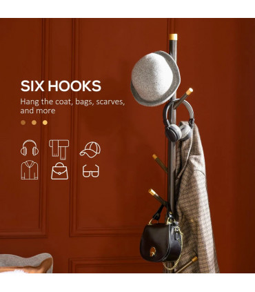 Freestanding Coat Rack Stand Industrial Coat Hanger with 6 Hooks for Hallway