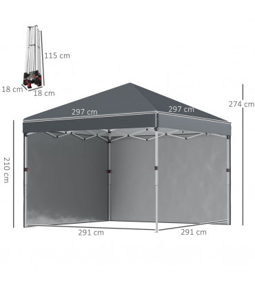 3 x 3 (M) Pop Up Gazebo Event Shelter with 2 Sidewalls, Weight Bags, Dark Grey