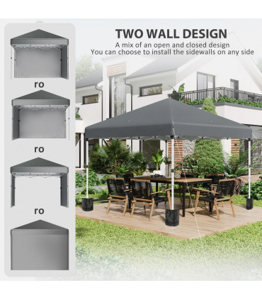 3 x 3 (M) Pop Up Gazebo Event Shelter with 2 Sidewalls, Weight Bags, Dark Grey