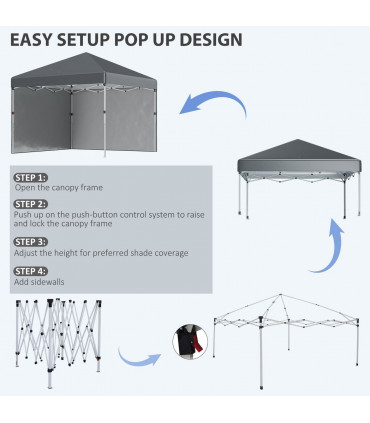 3 x 3 (M) Pop Up Gazebo Event Shelter with 2 Sidewalls, Weight Bags, Dark Grey