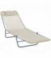 Outsunny Adjustable Sun Bed Garden Lounger Recliner Relaxing Camping Beige