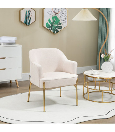 Fabric Armchair Accent Chair w/ Metal Legs for Living Room Bedroom White