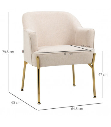 Fabric Armchair Accent Chair w/ Metal Legs for Living Room Bedroom White