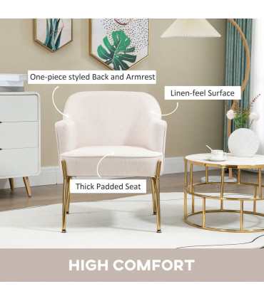 Fabric Armchair Accent Chair w/ Metal Legs for Living Room Bedroom White