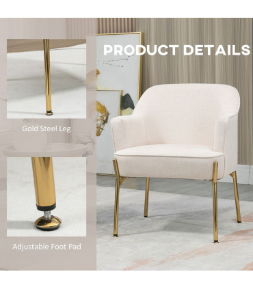 Fabric Armchair Accent Chair w/ Metal Legs for Living Room Bedroom White