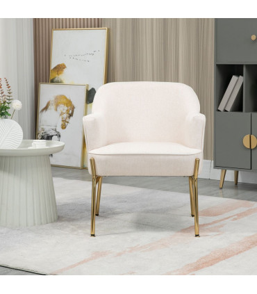 Fabric Armchair Accent Chair w/ Metal Legs for Living Room Bedroom White