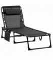 Lounger Folding Reclining Camping Bed 5-position Adjustable Black