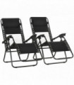 Foldable Garden Recliner Chair Set of 2 w/ Footstool & Headrest, Black