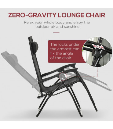 Foldable Garden Recliner Chair Set of 2 w/ Footstool & Headrest, Black