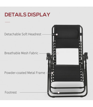 Foldable Garden Recliner Chair Set of 2 w/ Footstool & Headrest, Black