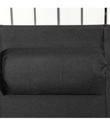 Foldable Garden Recliner Chair Set of 2 w/ Footstool & Headrest, Black