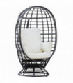 Swivel Egg Chair Rattan Outdoor Chair with Cushion for Patio Black