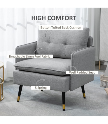 HOMCOM Modern Upholstered One Seater Sofa for Bedroom Living Room Grey