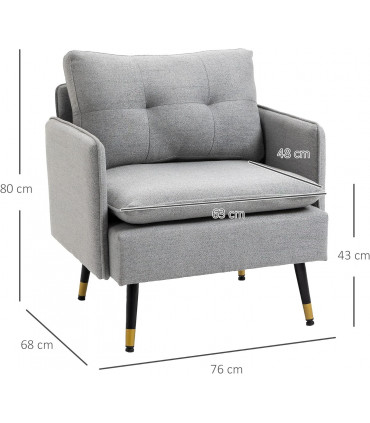 HOMCOM Modern Upholstered One Seater Sofa for Bedroom Living Room Grey