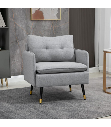 HOMCOM Modern Upholstered One Seater Sofa for Bedroom Living Room Grey