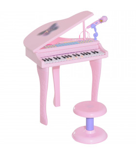 Mini Piano Electronic Keyboard Microphone Stool - Pink ABS 69H x 48L x 39Wcm