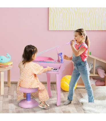 Mini Piano Electronic Keyboard Microphone Stool - Pink ABS 69H x 48L x 39Wcm