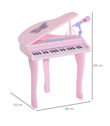 Mini Piano Electronic Keyboard Microphone Stool - Pink ABS 69H x 48L x 39Wcm