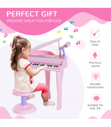 Mini Piano Electronic Keyboard Microphone Stool - Pink ABS 69H x 48L x 39Wcm