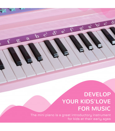 Mini Piano Electronic Keyboard Microphone Stool - Pink ABS 69H x 48L x 39Wcm