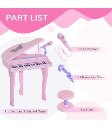 Mini Piano Electronic Keyboard Microphone Stool - Pink ABS 69H x 48L x 39Wcm