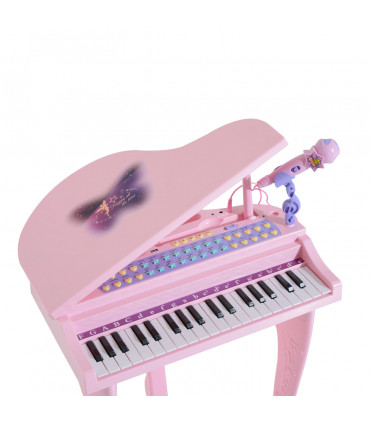 Mini Piano Electronic Keyboard Microphone Stool - Pink ABS 69H x 48L x 39Wcm