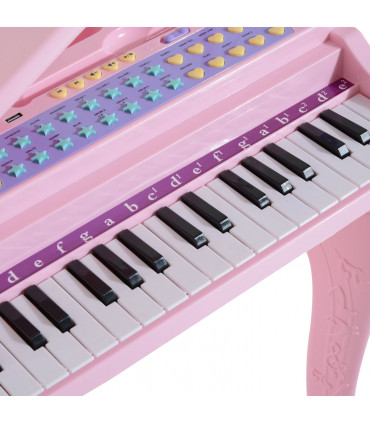 Mini Piano Electronic Keyboard Microphone Stool - Pink ABS 69H x 48L x 39Wcm