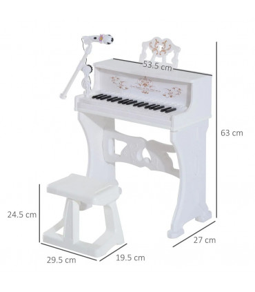 Baby 37 Key Kids Battery Keyboard Mini Grand Piano Stool Microphone White