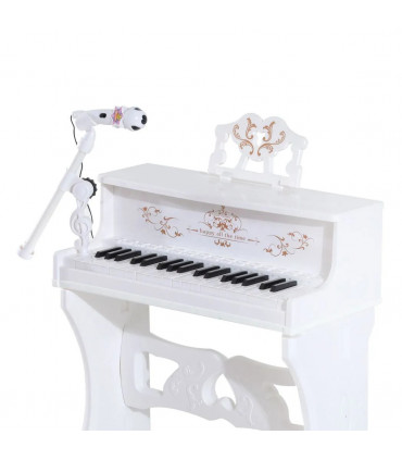 Baby 37 Key Kids Battery Keyboard Mini Grand Piano Stool Microphone White