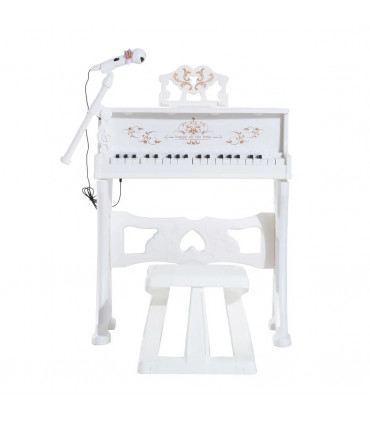 Baby 37 Key Kids Battery Keyboard Mini Grand Piano Stool Microphone White