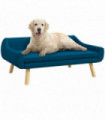 PawHut Dog Sofa Bed Raised Couch with Wooden Frame and Soft Cushion, Blue