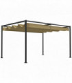 Outsunny 4x3(m) Metal Pergola Gazebo Patio Sunshelter Retractable Canopy Khaki