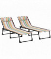 Outsunny 2 Pcs Folding Beach Chair Chaise Lounge 4 Adjustable Positions, Multi