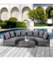 4-Seater Half Moon Shaped Rattan Outdoor Garden Furniture Set Grey